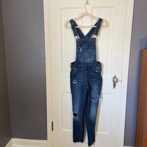 Blue Spice Distressed Jean Overalls Size 7 Juniors Dark Wash